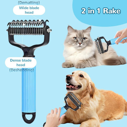 Upgraded Pet Safe Dematting Comb For Dogs Cats Deshedding Undercoat Rake With Double - Sided Stainless Steel Teeth Dogs Cats Grooming Brush For Detangling Thinning Shedding - FURRY WHOOF