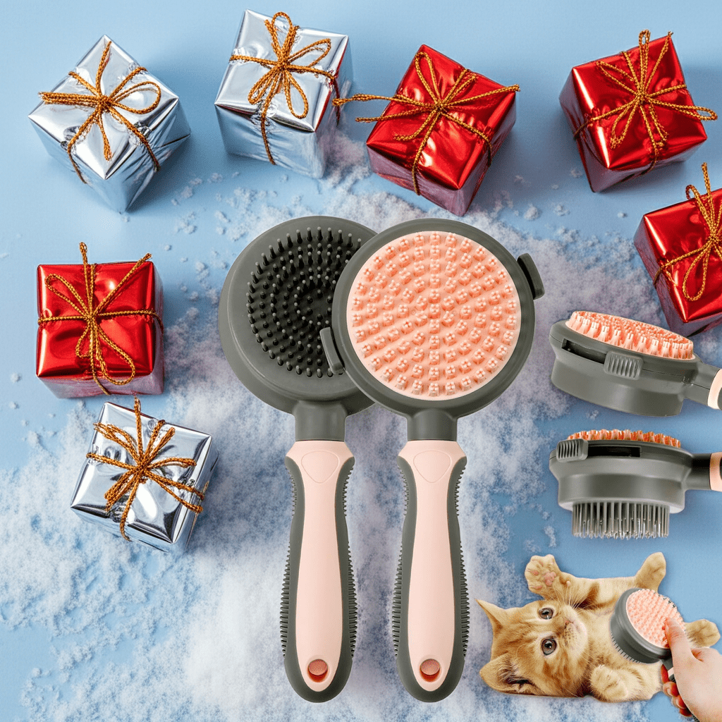 2 In 1 Double Side Cat Brushes For Indoor Cats Shedding Cat Grooming Supplies Cat Comb With Release Button Pet Supplies Flea Comb Slicker Brush For Dogs Hair Removal Massage - FURRY WHOOF